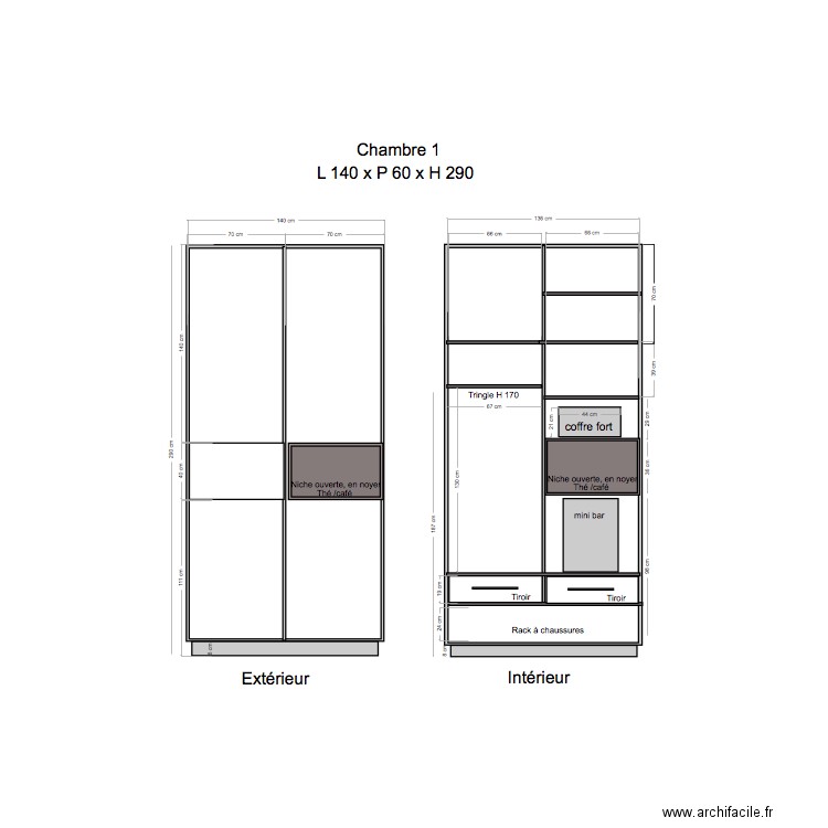 Placard Chambre 1. Plan de 0 pièce et 0 m2