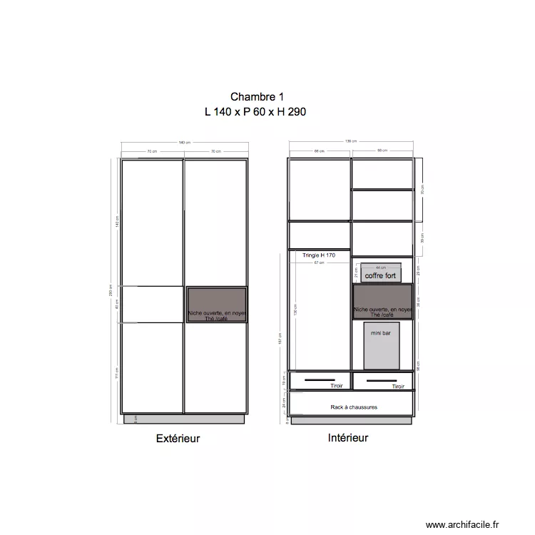 Placard Chambre 1. Plan de Placard Chambre 1. Plan de