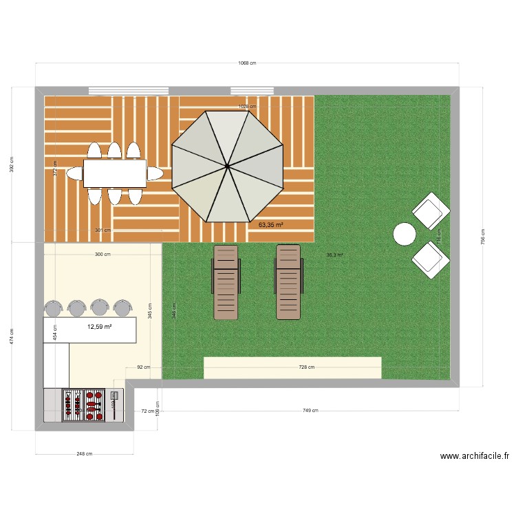 TERRASSE GIGI. Plan de 2 pièces et 76 m2