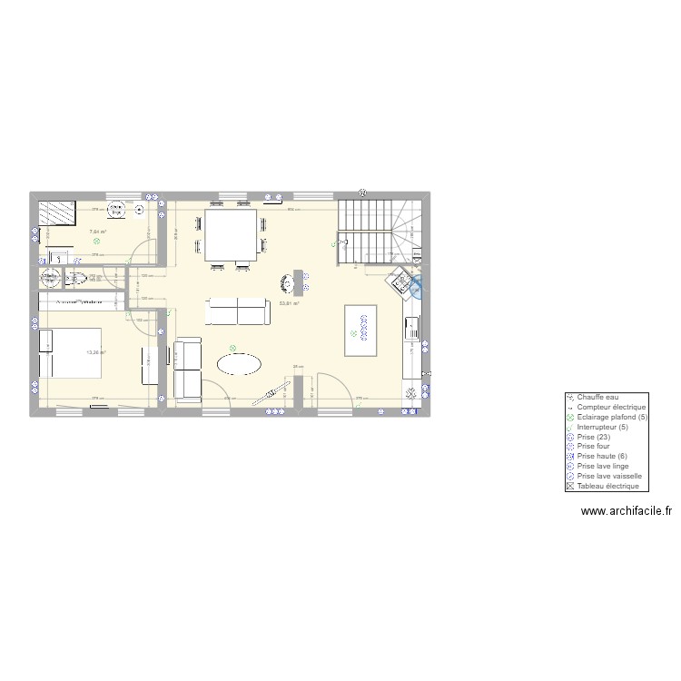 Maison aménagement. Plan de 5 pièces et 77 m2