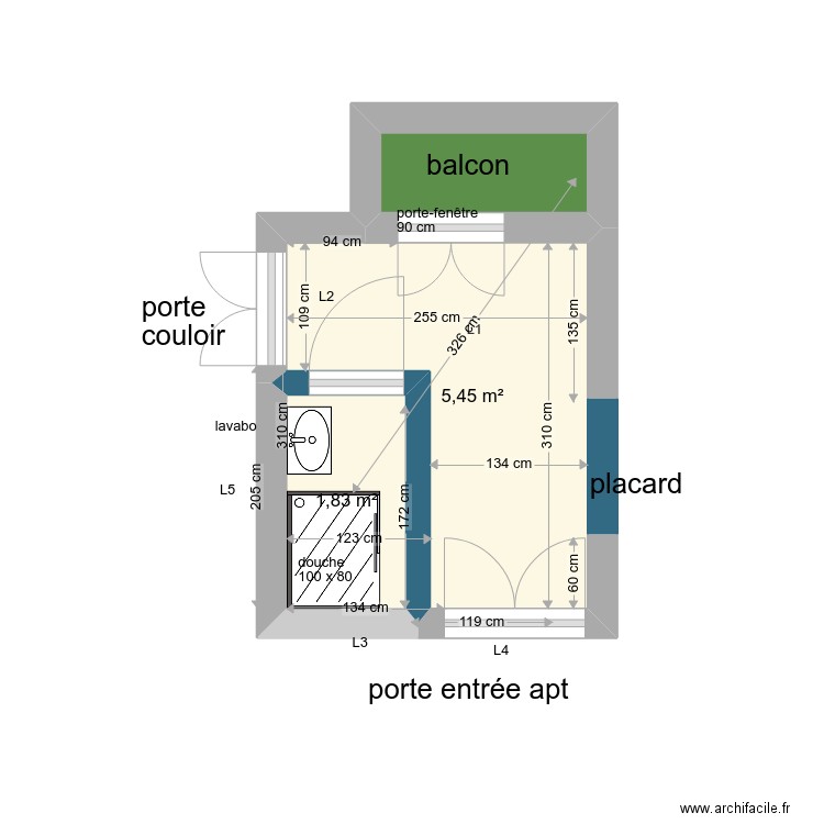 entree 2 Piccioni V4. Plan de 3 pièces et 8 m2