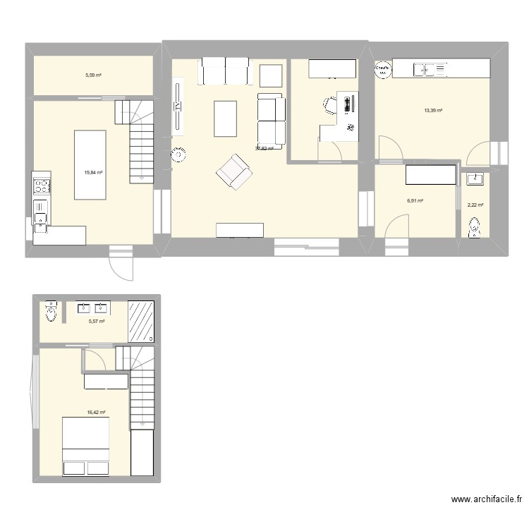 maison3. Plan de 8 pièces et 108 m2