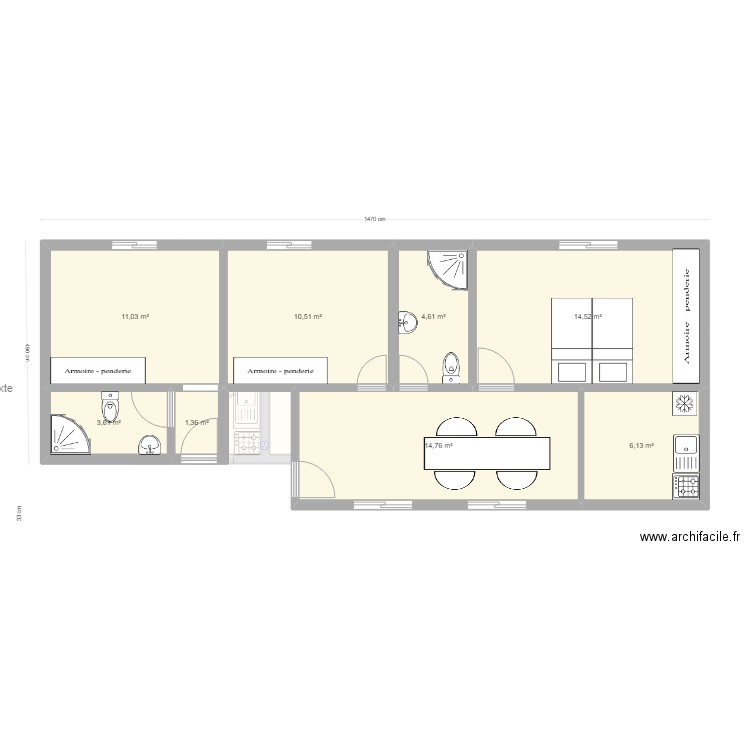 gandiol. Plan de 16 pièces et 126 m2