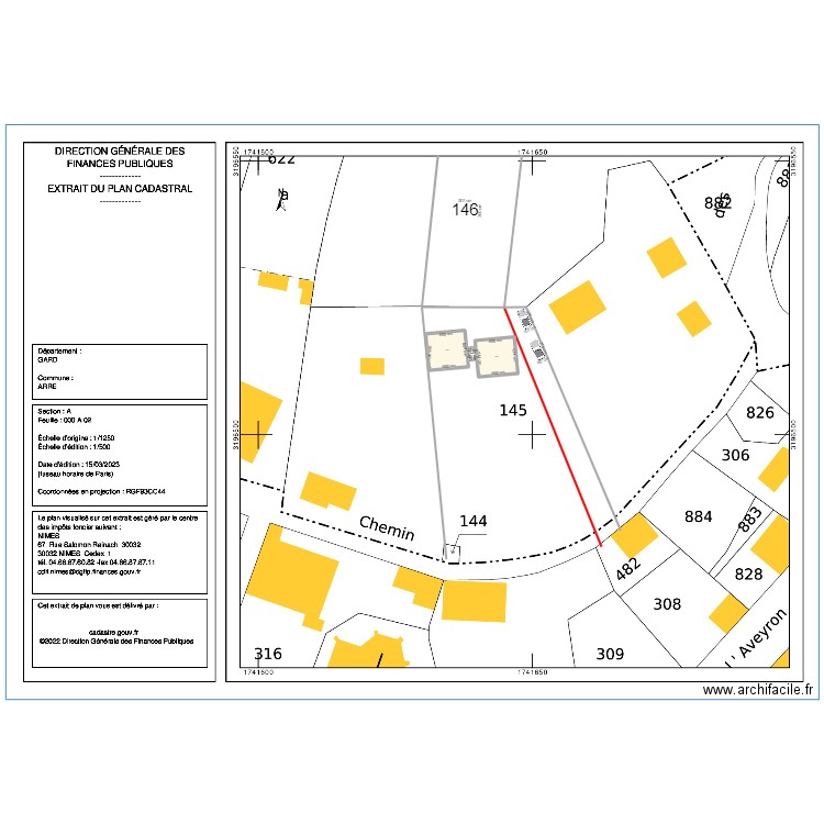 implantation maison ARRE. Plan de 3 pièces et 92 m2