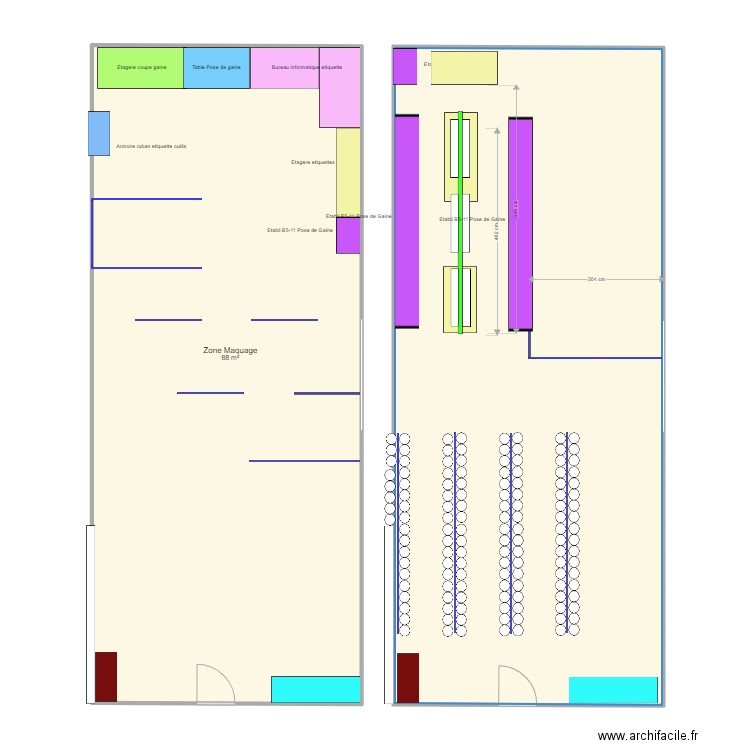 Marquage zone. Plan de 2 pièces et 176 m2