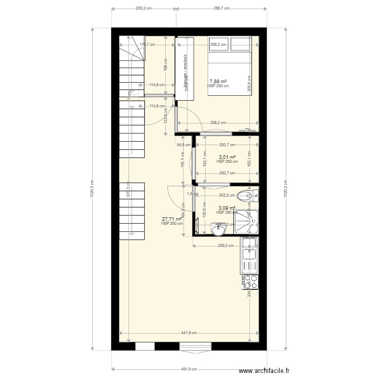 appartement 3 rdc. Plan de 4 pièces et 42 m2
