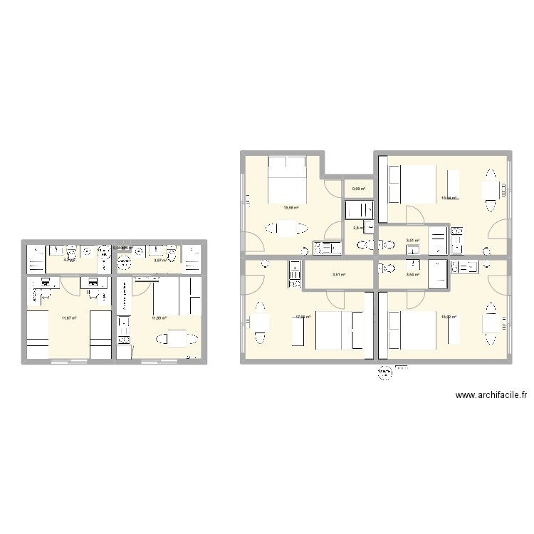 huga. Plan de 15 pièces et 116 m2