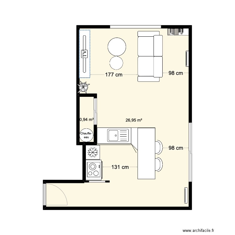 brignais 2. Plan de 2 pièces et 28 m2