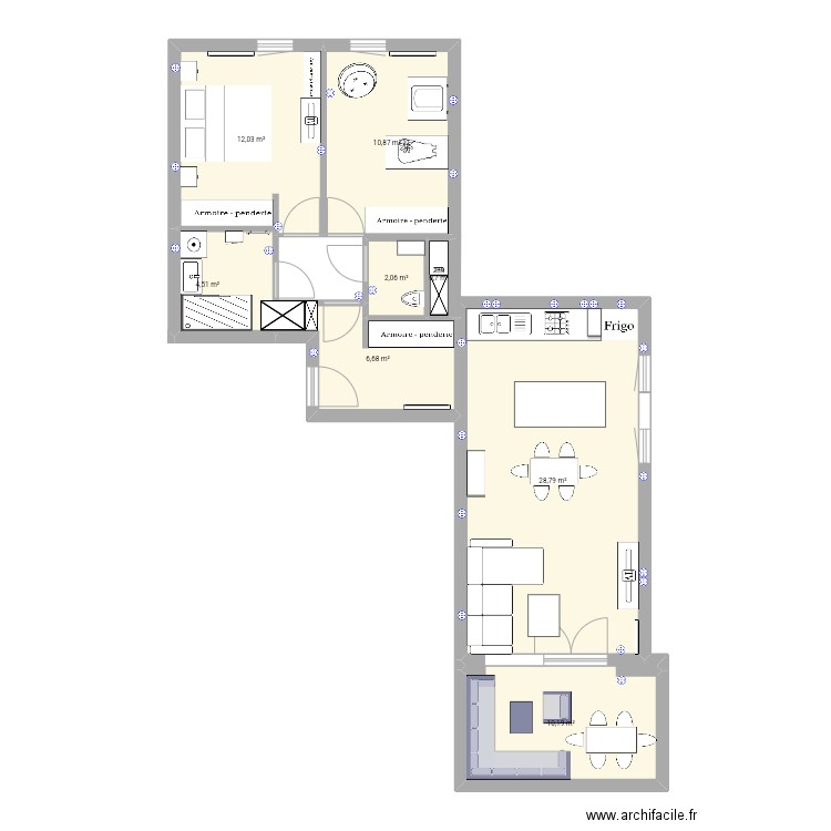 Plan appartement 1. Plan de 8 pièces et 76 m2