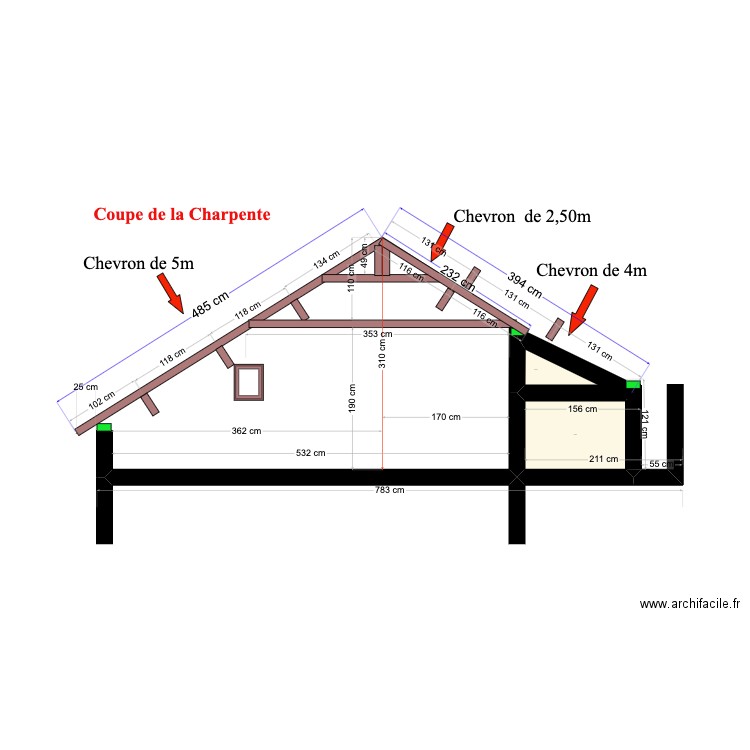 Charpente III. Plan de 2 pièces et 1 m2