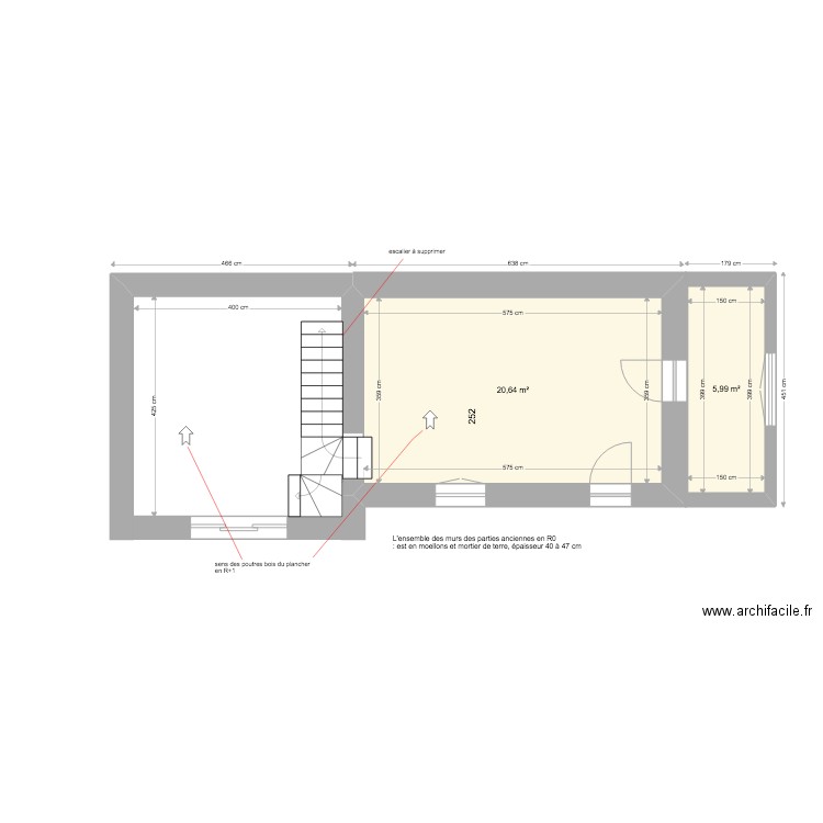 BASTIDON  RDC EXISTANT CENTRE ET EST. Plan de 2 pièces et 27 m2