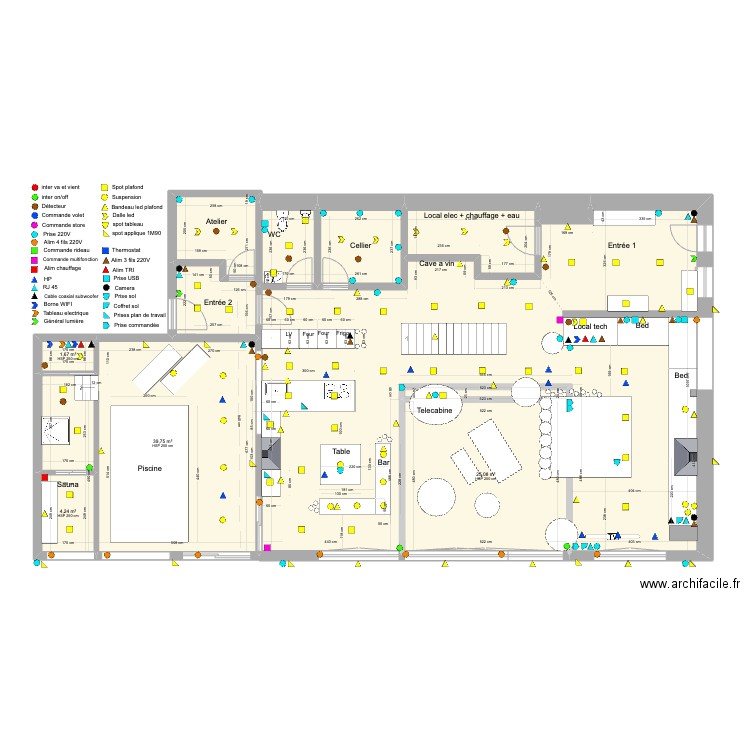 RDC electricité test. Plan de 11 pièces et 204 m2