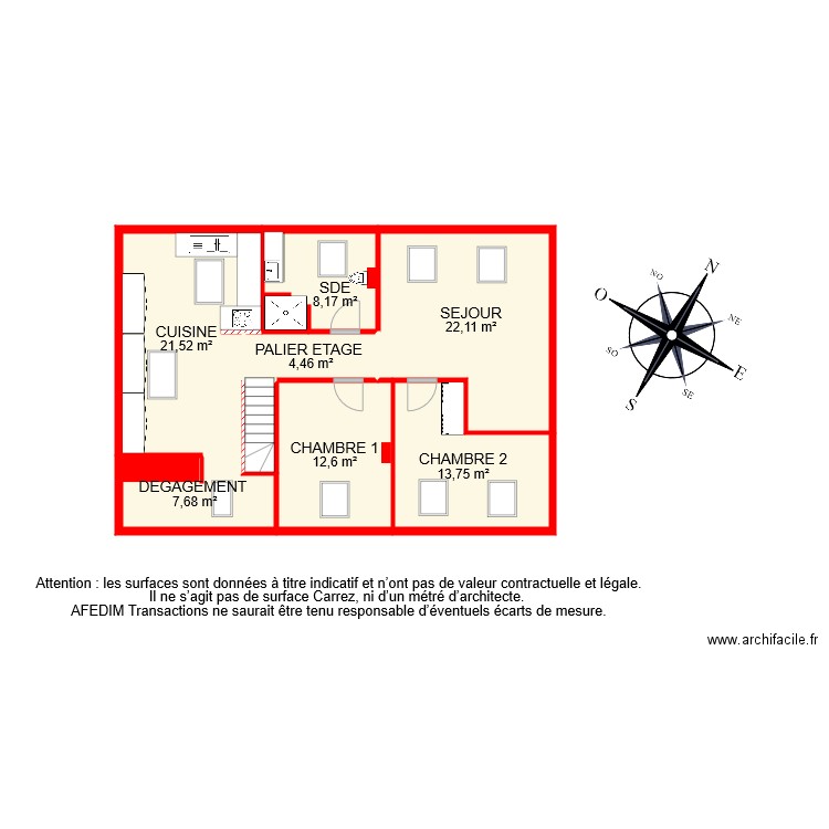 BI 8238 ETAGE . Plan de 8 pièces et 92 m2