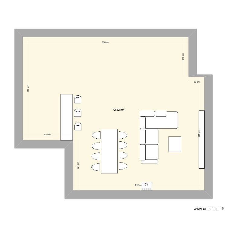 rez. Plan de 1 pièce et 72 m2