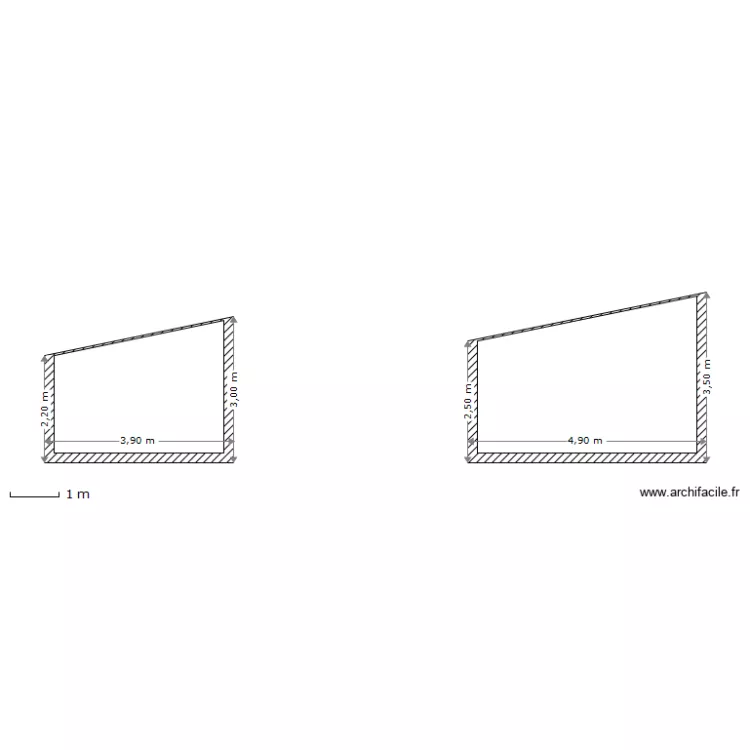 Vue de cote existant et projet. Plan de 