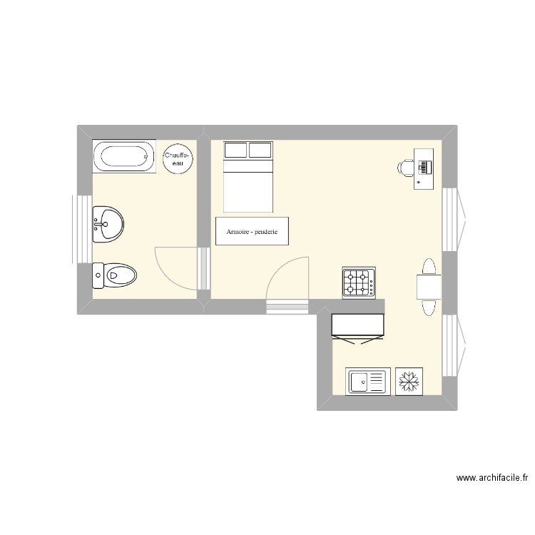 AULT. Plan de 2 pièces et 9 m2