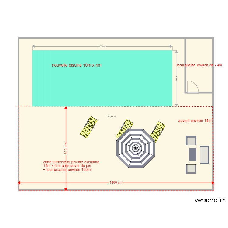 piscine V2. Plan de 2 pièces et 148 m2