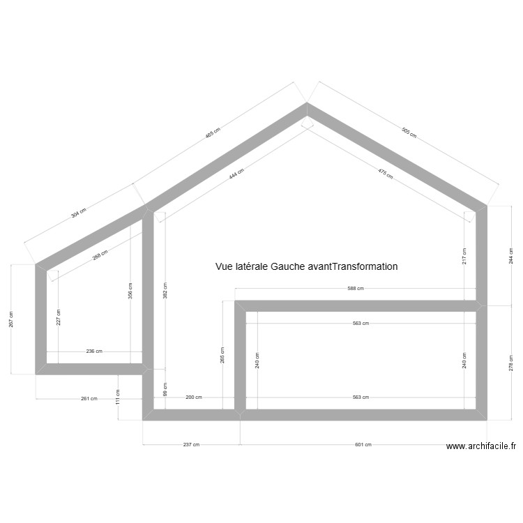 Vue latérale Gauche Avant. Plan de 3 pièces et 52 m2