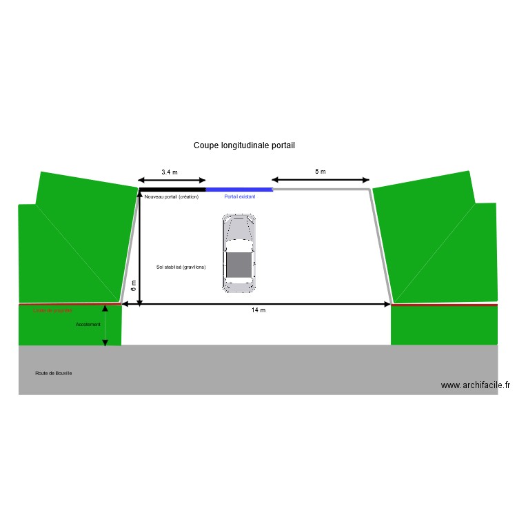 coupe longitudinale portail 000ZI137. Plan de 0 pièce et 0 m2