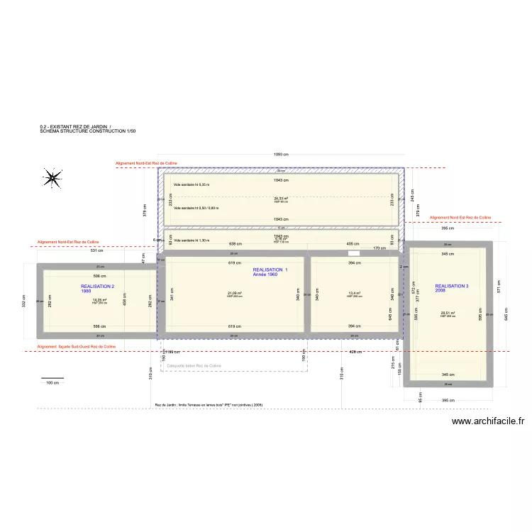 0.2 -EXISTANT REZ DE JARDIN / SCHEMA STRUCTURE CONSTRUCTION 1/50. Plan de 