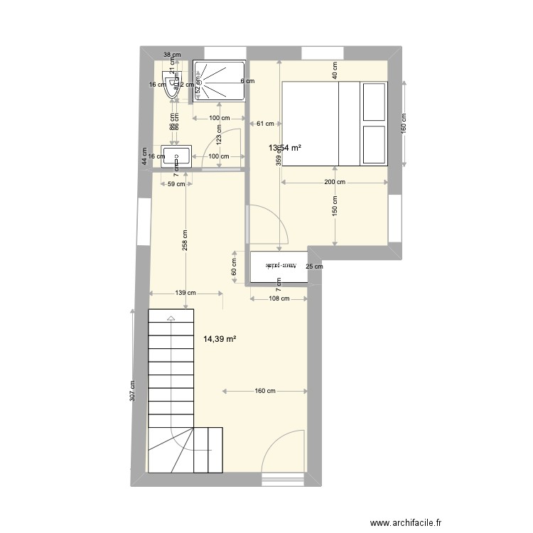 RDC MAISON RDC V1. Plan de 2 pièces et 28 m2