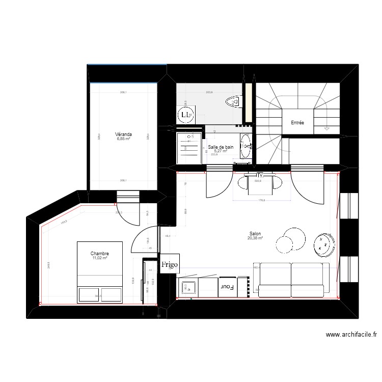 Plan Madeleine. Plan de 14 pièces et 86 m2