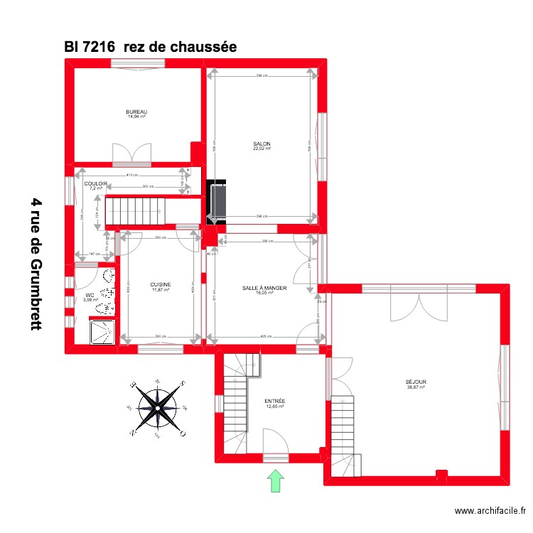 BI 7216. Plan de 46 pièces et 391 m2