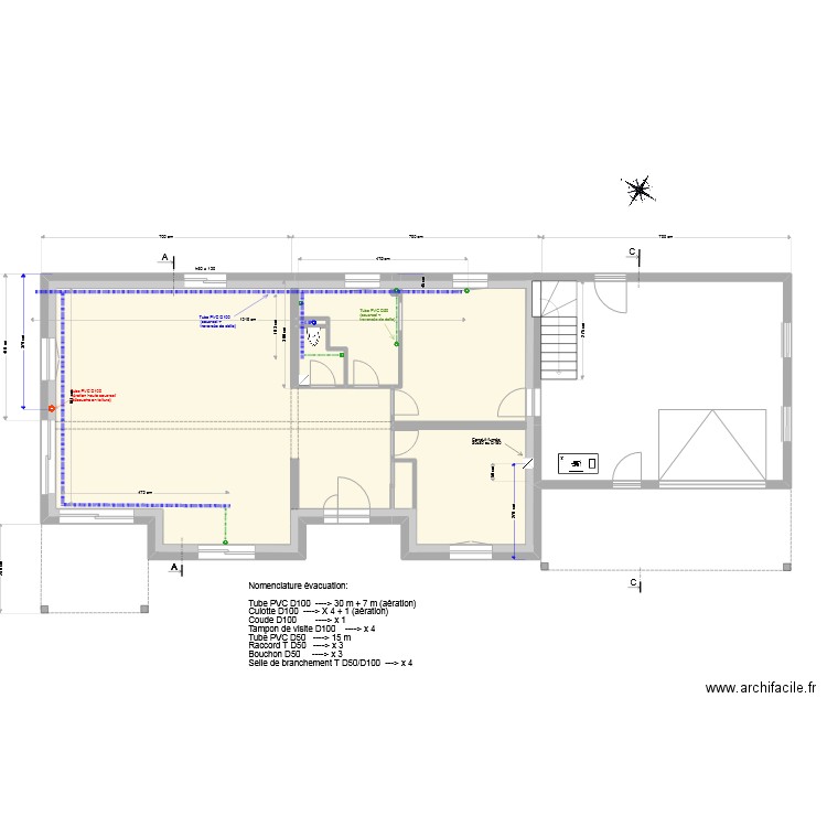 Détail Evacuation eau RDC 20220204. Plan de 7 pièces et 86 m2