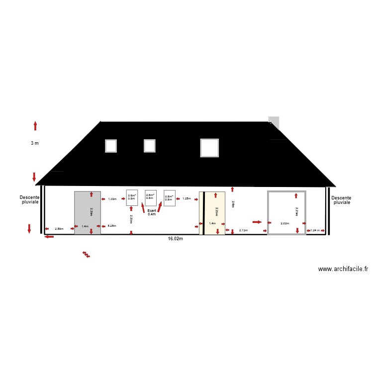 FACADE ARRIERE ACTUELLE LONGUENESSE. Plan de 1 pièce et 39 m2