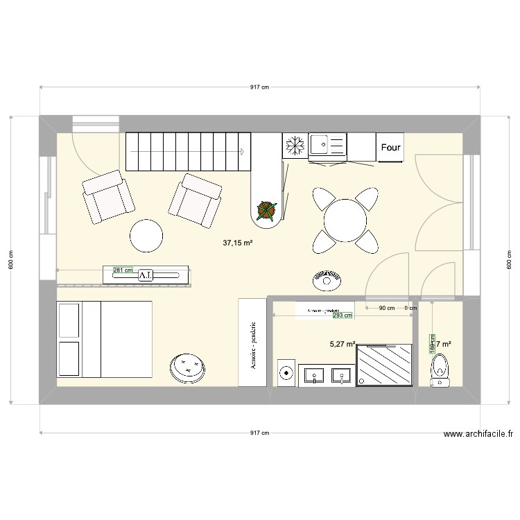 Studio hélène et jany. Plan de 3 pièces et 44 m2