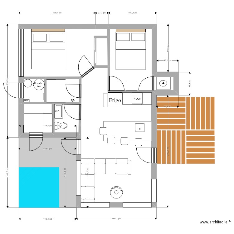 Spansu. Plan de 9 pièces et 61 m2