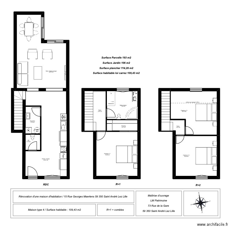 GEORGES MAERTENS. Plan de 9 pièces et 127 m2