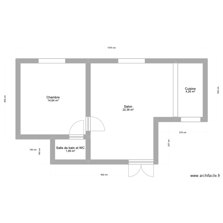 appart 2 rdc. Plan de 4 pièces et 43 m2