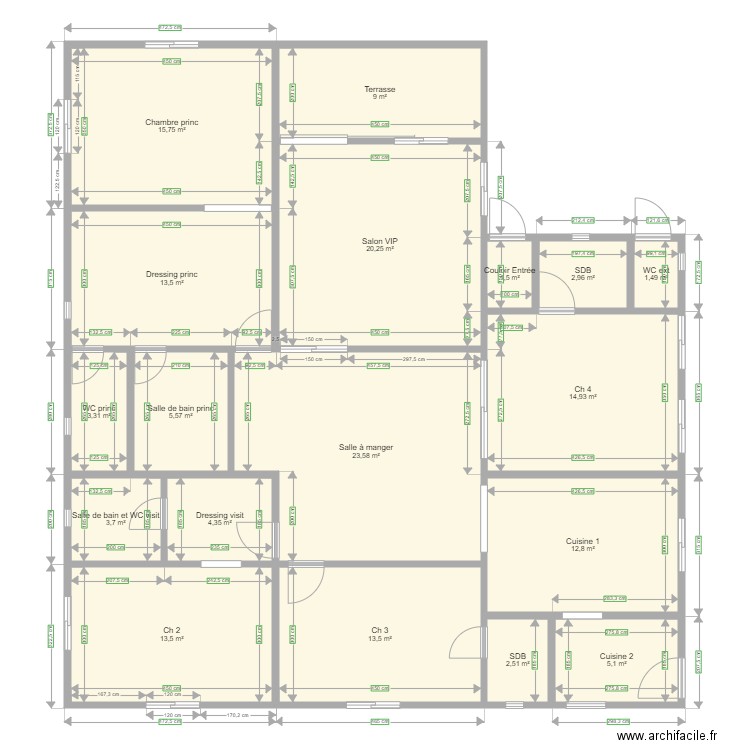 plan de masse de maman Ferdy. Plan de 46 pièces et 480 m2