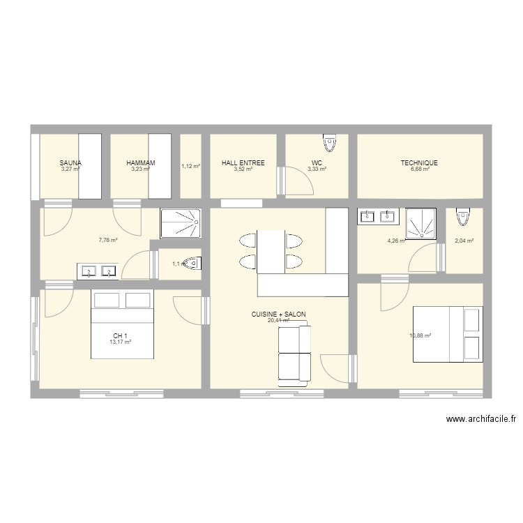 Maison Tom. Plan de 13 pièces et 81 m2