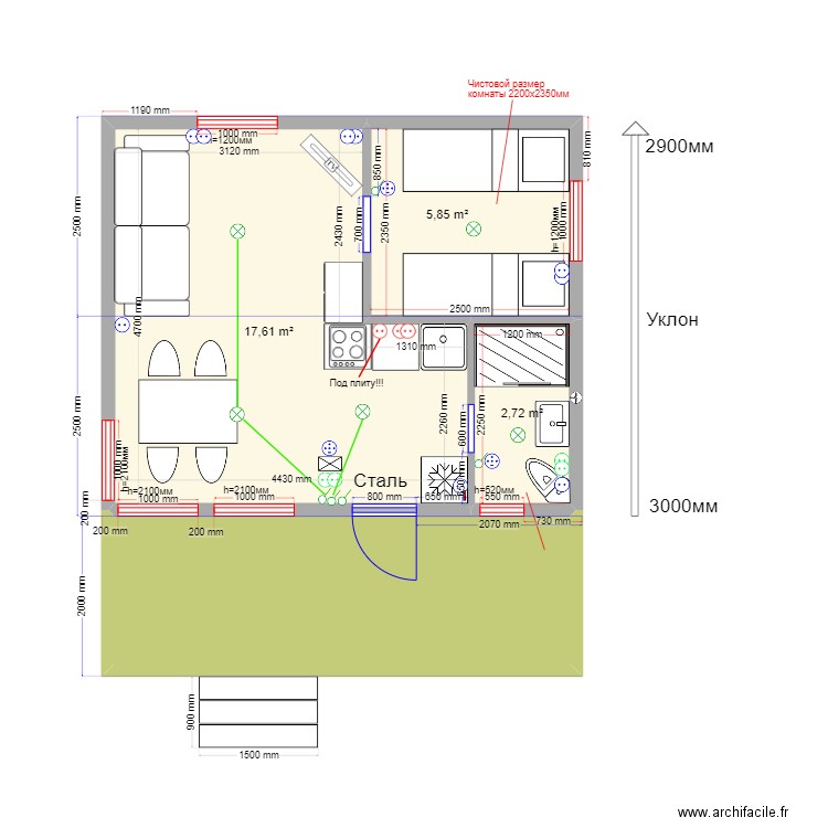  30 6111. Plan de 4 pièces et 37 m2