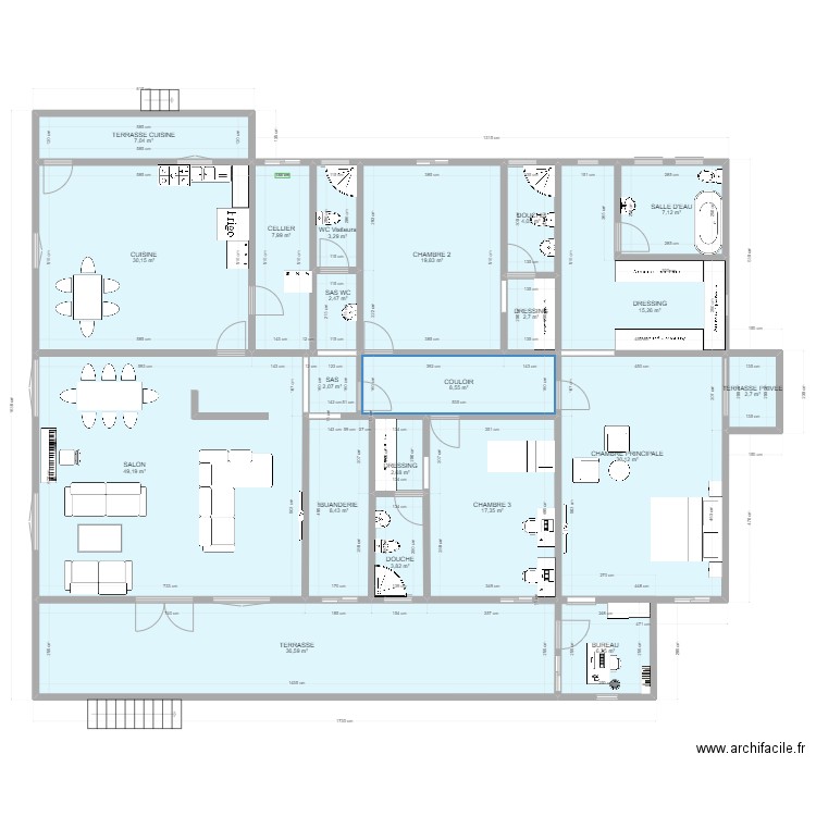 Aménagement BKL2. Plan de 21 pièces et 268 m2