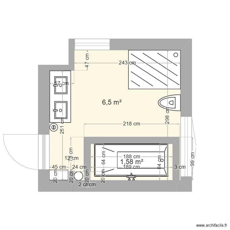 Upstairs bathroom. Plan de 2 pièces et 8 m2