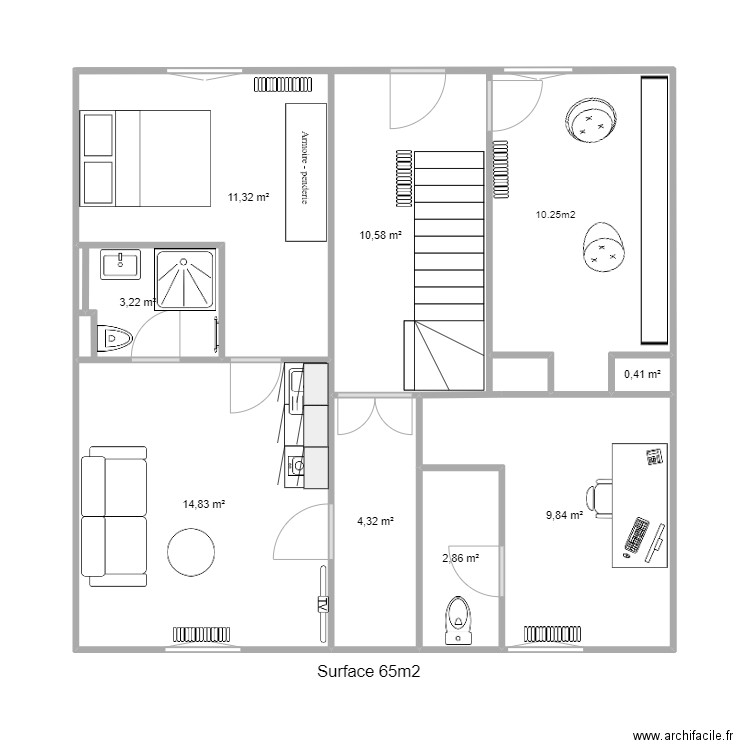 Dubessey rdc surface. Plan de 8 pièces et 57 m2