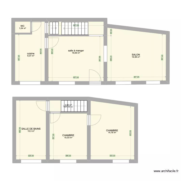 TREIGNES rez et &eacute;tage. Plan de 