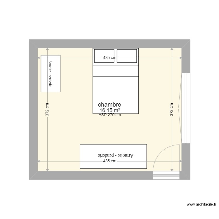 chambre. Plan de 1 pièce et 16 m2