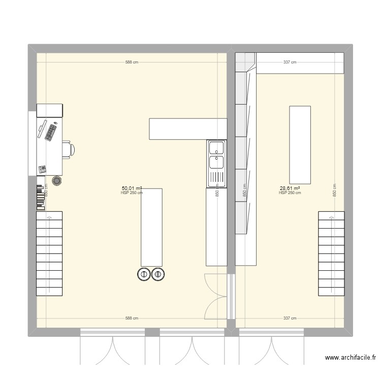 Atelier. Plan de 6 pièces et 161 m2