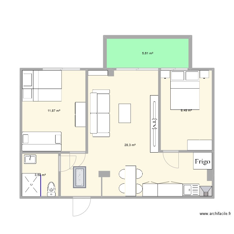 durres. Plan de 5 pièces et 59 m2