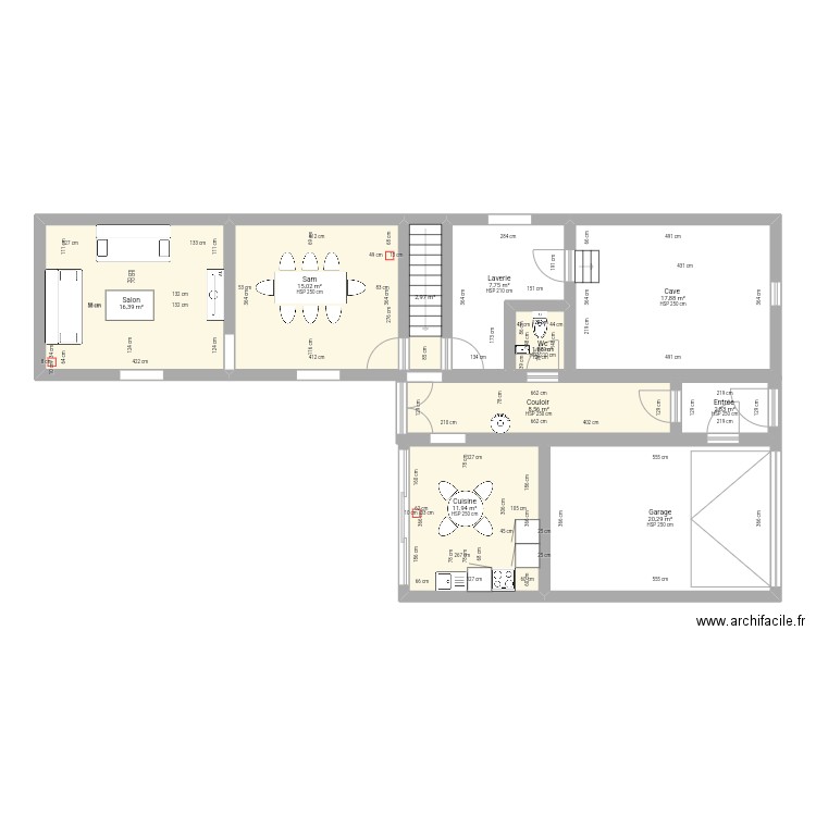 Rdc. Plan de 10 pièces et 105 m2