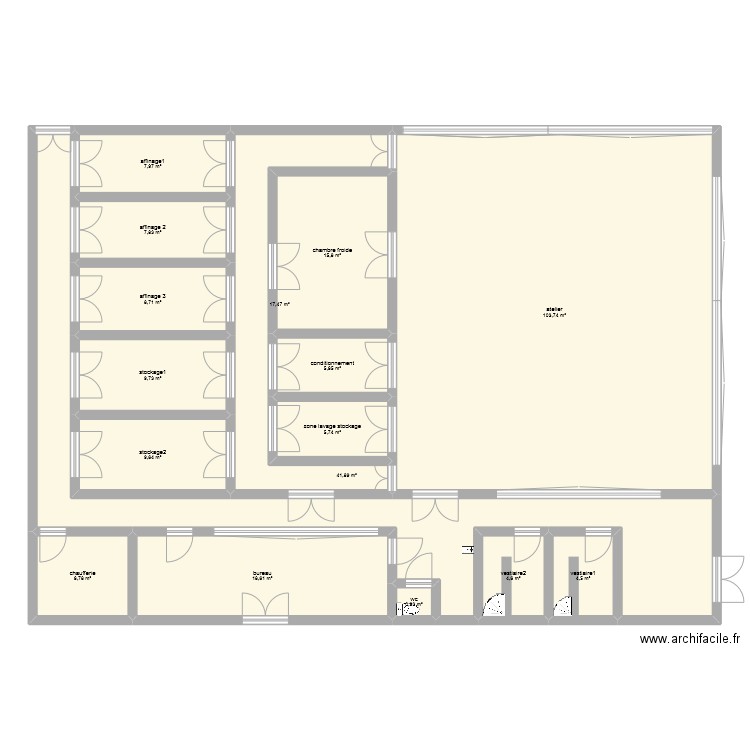 fromagerie. Plan de 16 pièces et 270 m2