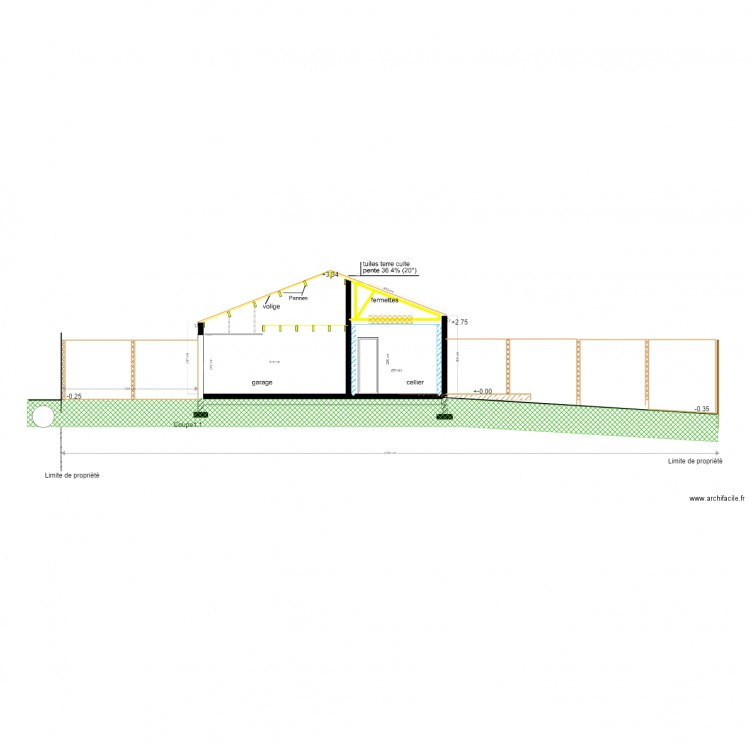 coupe maison terrain. Plan de 0 pièce et 0 m2