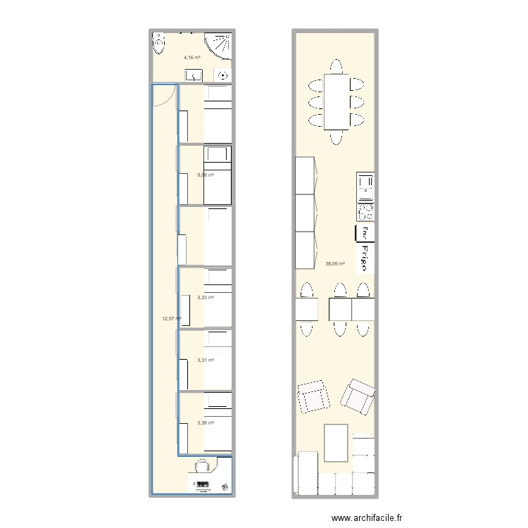 bus tour. Plan de 7 pièces et 75 m2