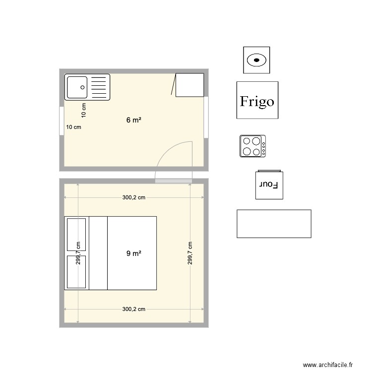 LYON. Plan de 2 pièces et 15 m2