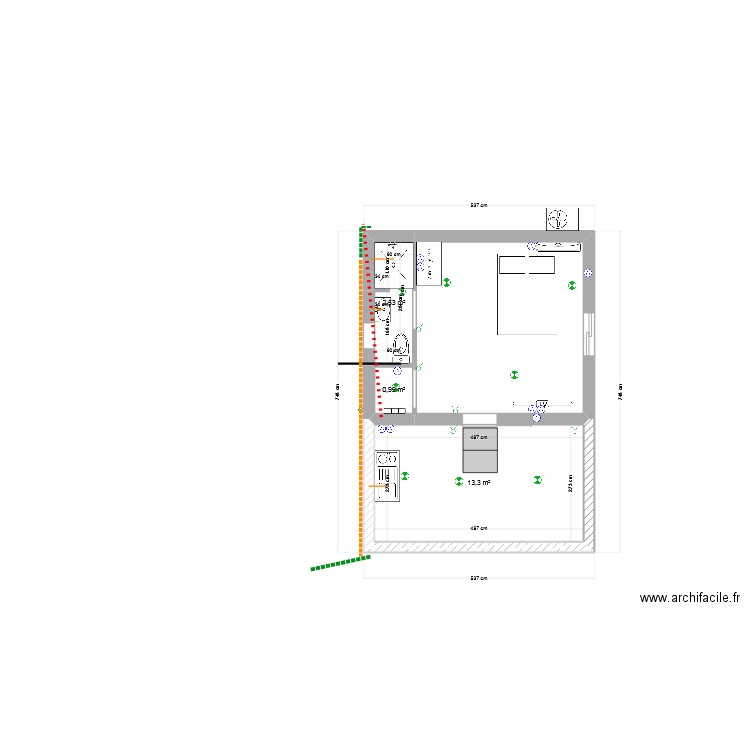 caz2. Plan de 4 pièces et 32 m2