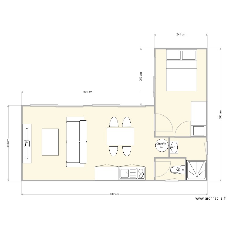 Projet Teulet 2 20 en cube + 1m en facade 3. Plan de 4 pièces et 33 m2